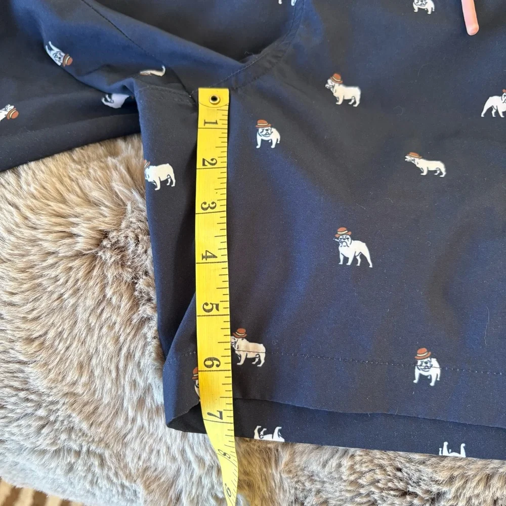 BEN SHERMAN Bulldog-Print Swim Shorts Stretch Drawstring Pocket Resort XL 7”‎